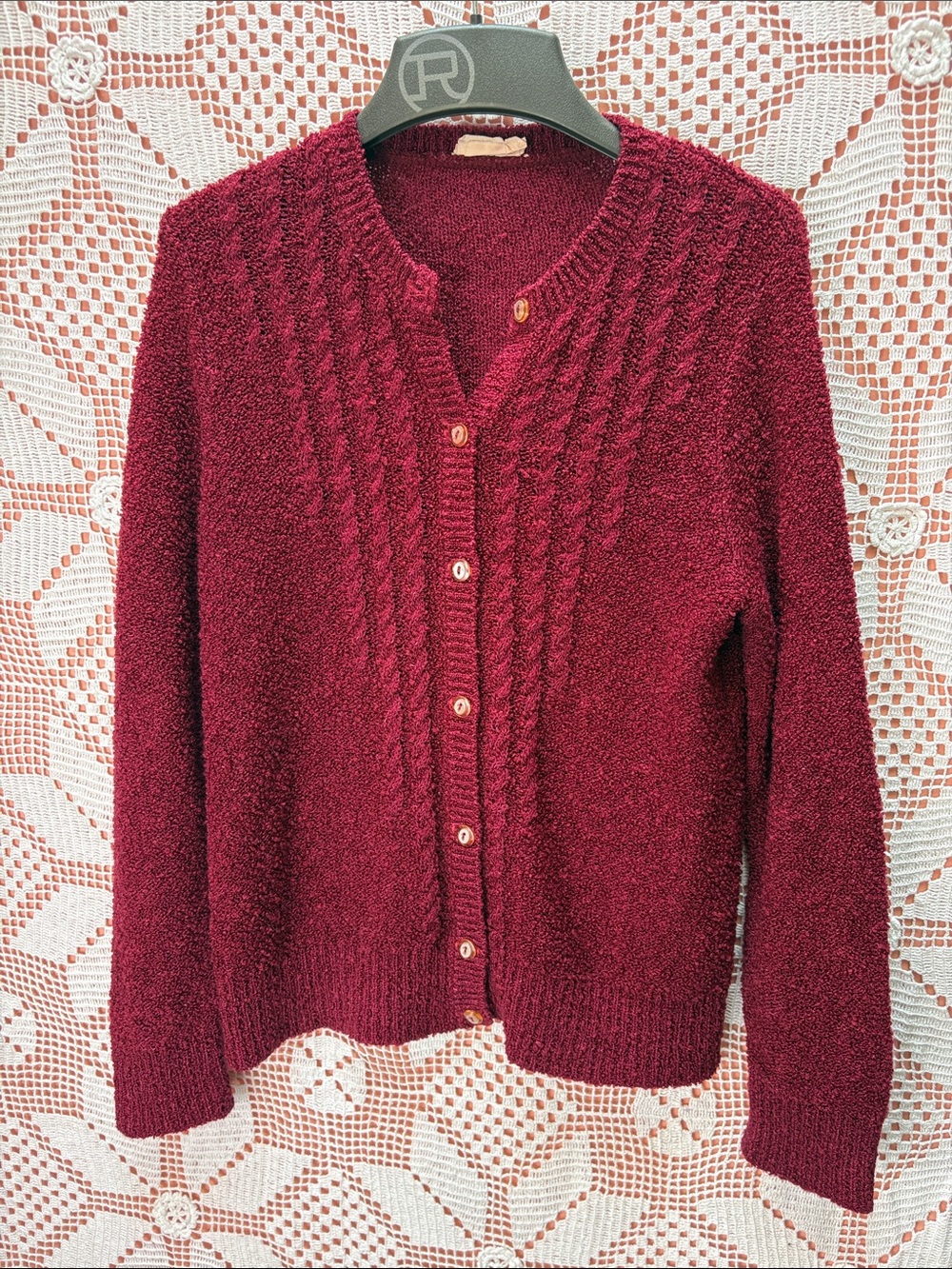 Vintage Burgundy Cable Knit Cardigan